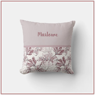 Coussin Joli Mauve Floral et Bloc de couleur