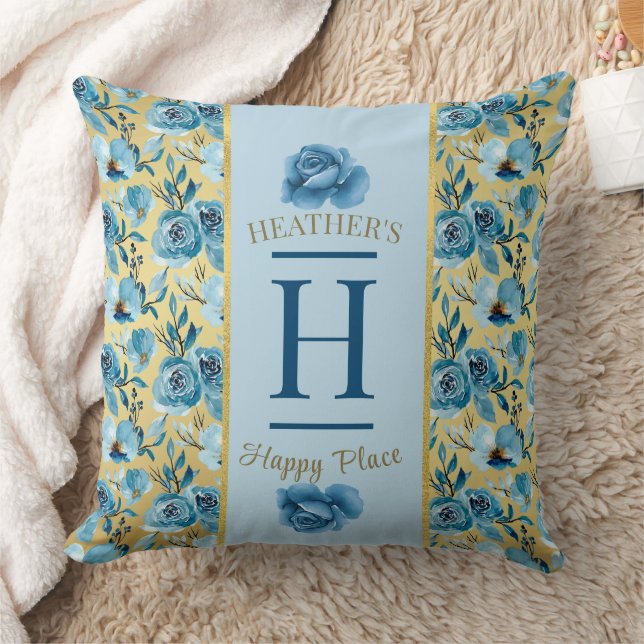 Coussin Joli Monogramme Bleu Pays Floral Joyeux Lieu (Couverture)