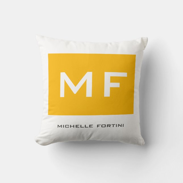 Coussin Joli Monogramme Jaune Blanc Votre Nom (Recto)