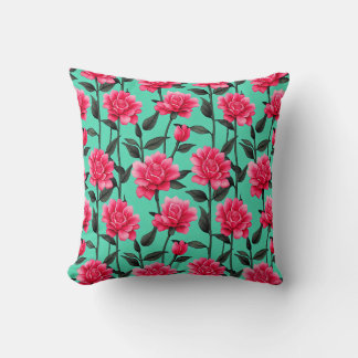 Coussin Joli Motif Fleur Rose avec des tiges et Feuilles