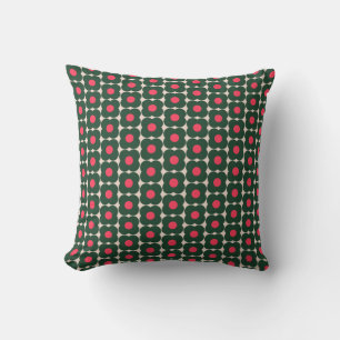 Coussin Joli motif floral rétro Noël vert rose