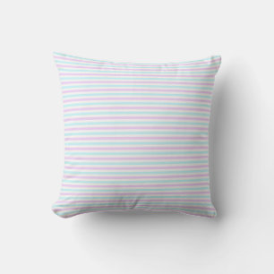 Coussin Joli motif girly à rayures rose pastel et sarcelle