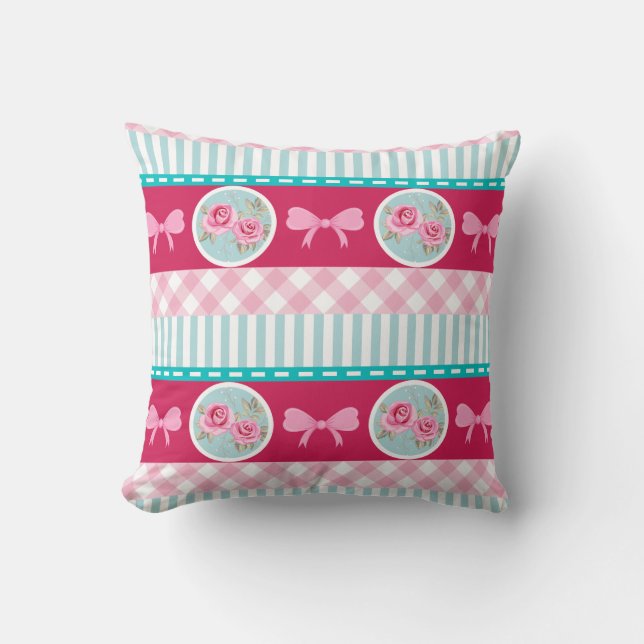 Coussin Joli Motif rose et bleu Fille (Recto)