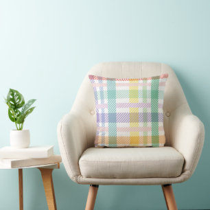 Coussin Joli motif tartan à carreaux pastel coloré