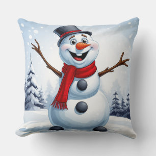 Coussin Joli Noël Bonhomme de Neige Fête Hivernale Maison 