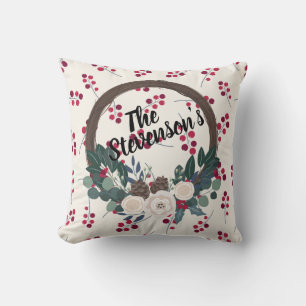 Coussin Joli Noël personnalisé aux baies de houx