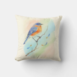 Coussin Joli oiseau bleu à l'aquarelle