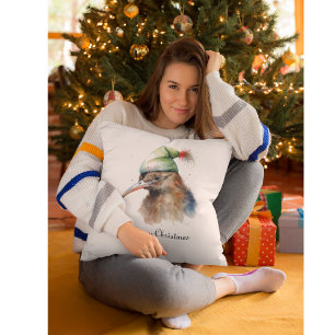 Coussin Joli oiseau Kiwi avec un chapeau d'elfe de Noël, p