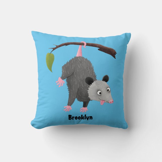 Coussin Joli opossum accroché à la branche dessin animé (Recto)