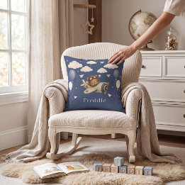 Coussin Joli Ours Pilote Avion Nuages Étoiles Bleu