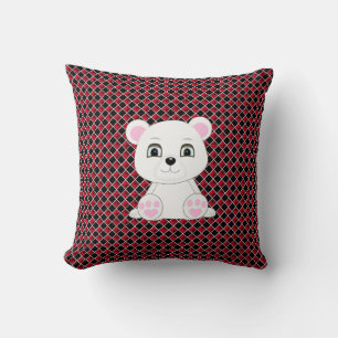 Coussin Joli ours polaire sur motif diamant noir et rouge