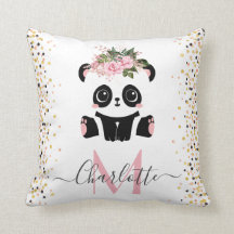 Joli panda fleuri monogramme personnalisé jeton pi