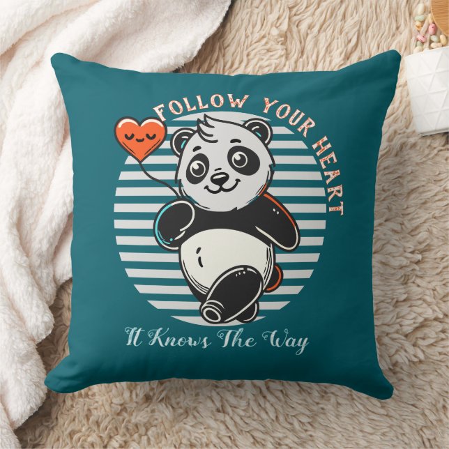 Coussin Joli Panda "Suivez Votre Cœur" Personnalisé (Couverture)