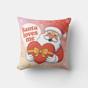 Coussin Joli Père Noël étreignant un cœur - "Papa Noël m'a