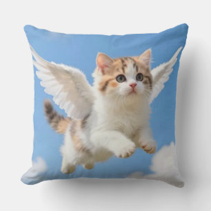 Coussin Joli Petit Chat Volant Calico Tabby Ciel Bleu
