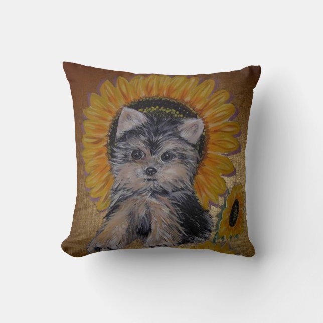 Coussin Joli petit chien et tournesols (Recto)