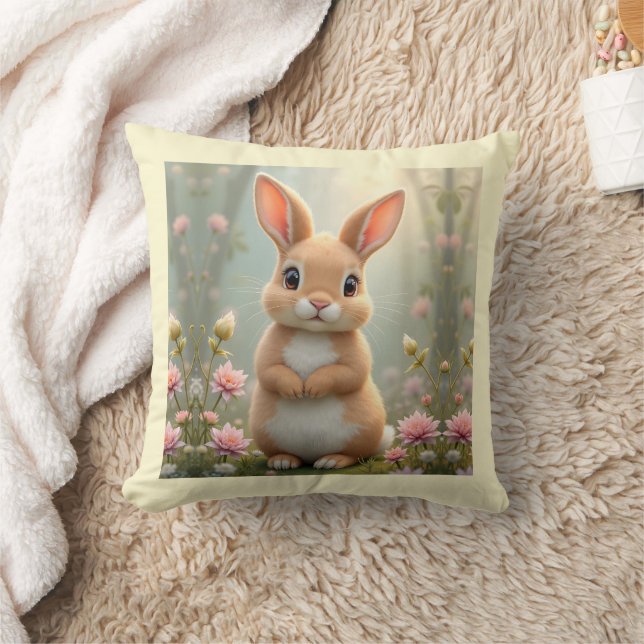 Coussin Joli petit lapin entouré de fleurs (Couverture)