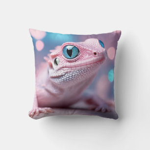 Coussin Joli petit lézard rose avec de grands yeux bleus