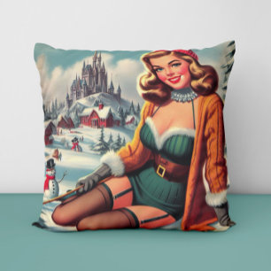 Coussin Joli Pin-up Rétro Hiver