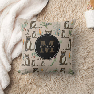 Coussin Joli Raton laveur dans un motif de forêt de pins M