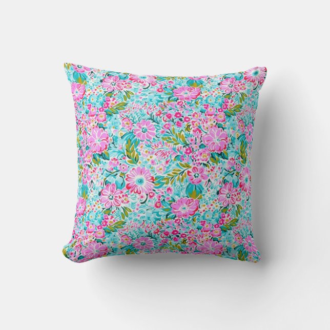 Coussin Joli rose Aqua Bleu Chic tendance Pastel (Recto)