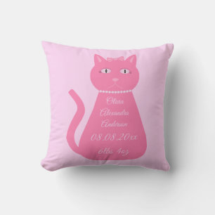 Coussin Joli rose bébé fille Faire-part de naissance chat