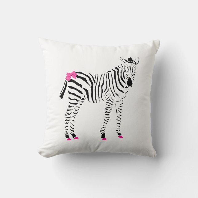 Coussin Joli Rose Et Noir Zèbre Fille Faire-part de naissa (Recto)