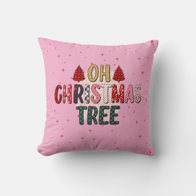 Coussin Joli rose OH arbre de Noël personnalisé photo de f (Recto)