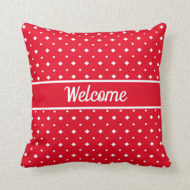 Coussin Joli rouge et blanc, Bienvenue ou nom de famille