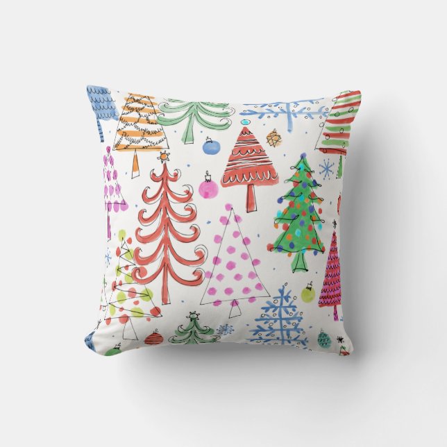 Coussin Joli sapin de Noël Motif bleu rouge rose (Recto)