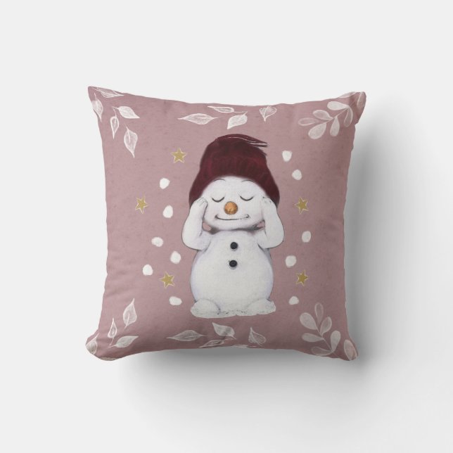 Coussin Joli Snowman Paisible Noël Rose (Recto)