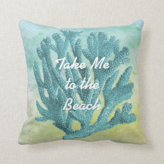 Coussin Joli thème de corail de plage d'aquarelle de bleu