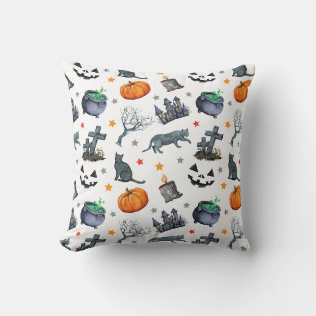 Coussin Joli thème éffrayant Halloween coloré (Recto)