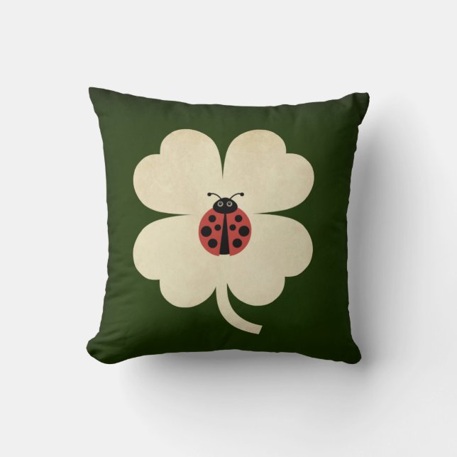 Coussin Joli Vert Lucky Shamrock Ladybug (Recto)