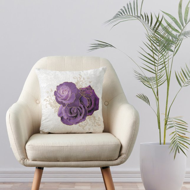 Coussin Joli violet Rose Floral (Créateur téléchargé)