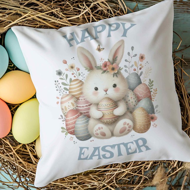 Coussin Jolie aquarelle Bunny Pâques personnalisable (Cute watercolor Bunny Easter customizable Cushion)