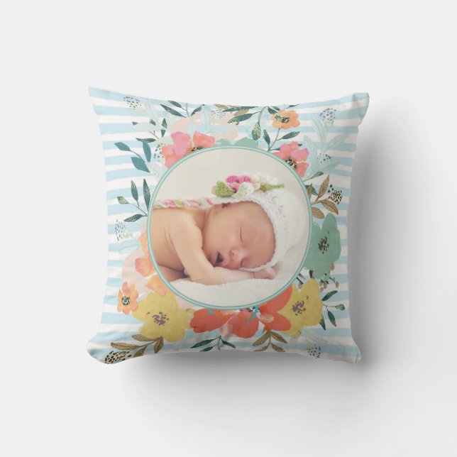 Coussin Jolie aquarelle Floral Photo personnalisée (Recto)
