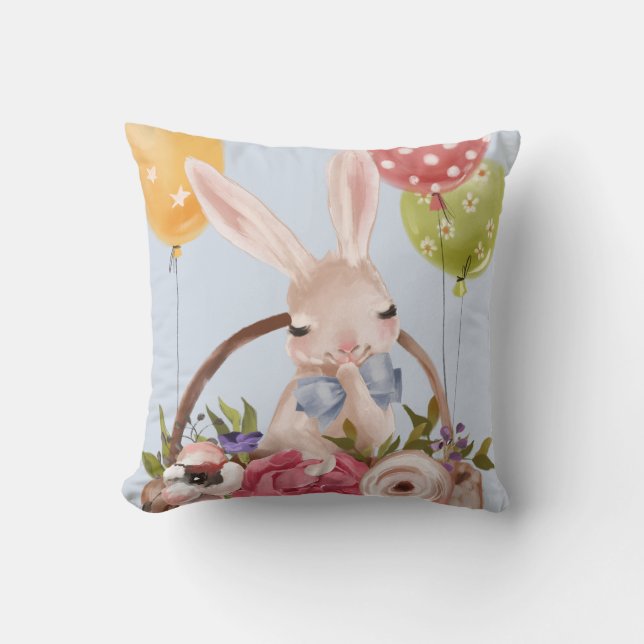 Coussin Jolie aquarelle Lapin Fleurs de lapin | Pâques (Recto)