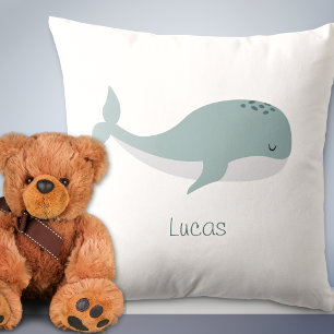 Coussin Jolie baleine bleue avec prénom personnalisé Enfan
