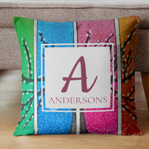 Coussin Jolie Bleu Vert Orange Rose Clair Monogramme