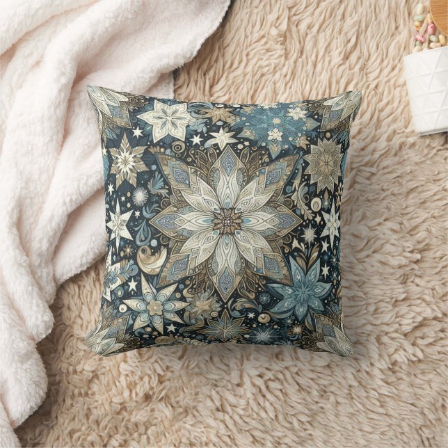 Coussin Jolie Blue et Gold Snowflakes Festive (Couverture)