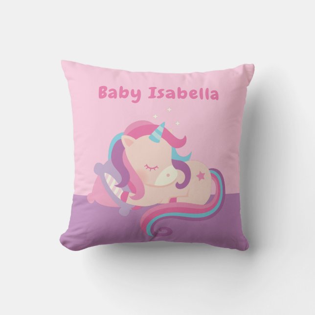 Coussin Jolie Chambre de Bébé Fille Licorne Endormie (Recto)