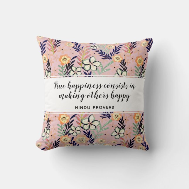 Coussin Jolie citation de bonheur rose Floral Inspirationa (Recto)