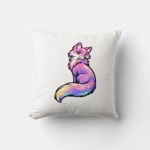 Coussin Jolie couverture arc-en-ciel pastel de renard à l'