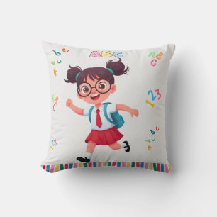 Coussin Jolie écolière ABC 123 Illustration pédagogique