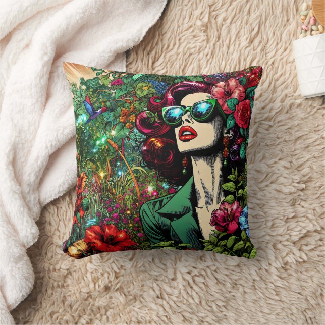 Coussin Jolie femme dans le jardin des fleurs (Couverture)