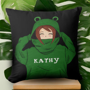 Coussin Jolie Fille avec Dessin de Capuche de Grenouille V