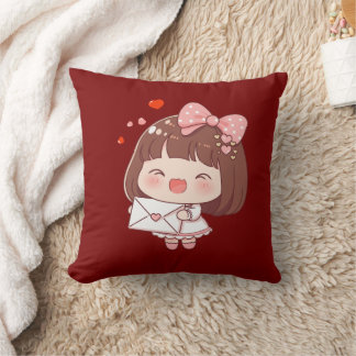 Coussin Jolie Fille Avec Lettre D'Amour