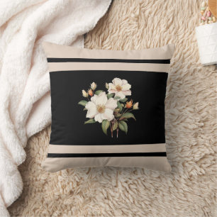 Coussin Jolie fleur beige et noir victorien