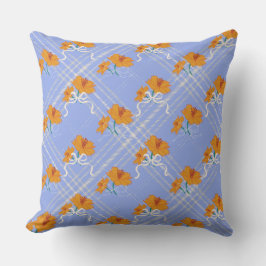 Coussin Jolie fleur orange sans couture sur carreaux bleus